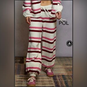 BPB216-8🤍❤️POL pretty Striped Pink, white & red Berber jogger pants! Soft+cute!